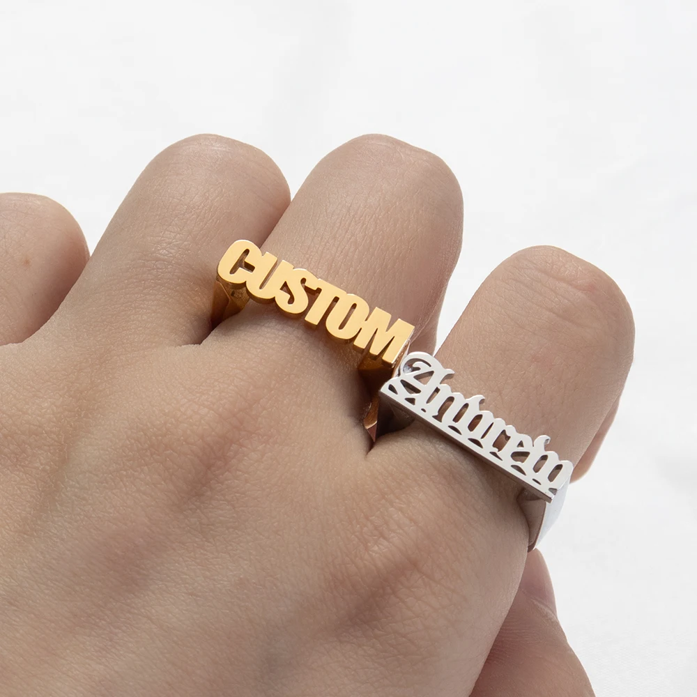 Personalized Name Rings, Old English Name Rings, Jewelry Gifts, Men's And Women's Stainless Steel Jewelry, Valentine's Day Gifts thumbnail 2