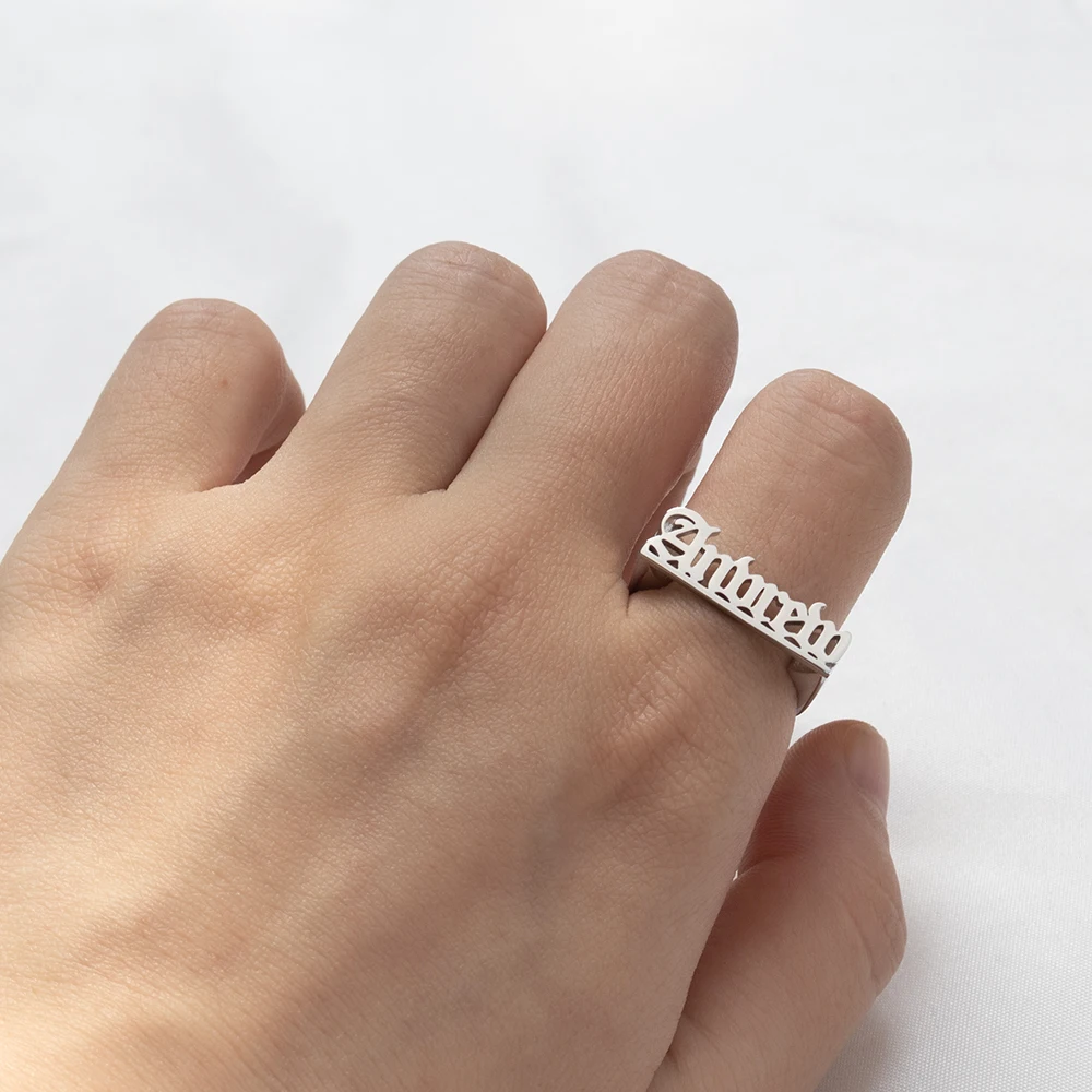 Personalized Name Rings, Old English Name Rings, Jewelry Gifts, Men's And Women's Stainless Steel Jewelry, Valentine's Day Gifts thumbnail 4
