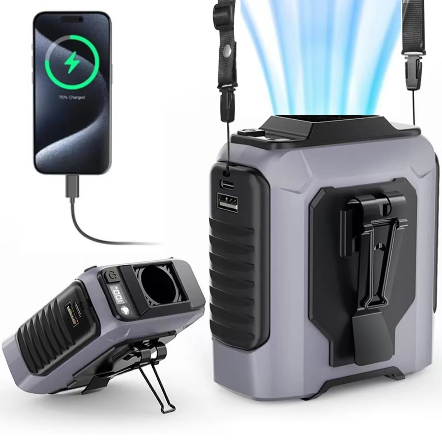 NEW Extra-Large Battery Waist Fan Wearable Waist Fan Light Hands-Free Cooling for Outdoor Jobsite Travel Long Range For Outdoor