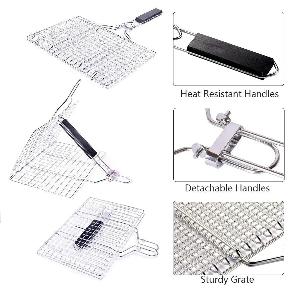 Stainless Steel BBQ Mesh Non Stick Grilling Basket Grill Mesh Mat Meat Vegetable Steak Picnic Party Barbecue Tool thumbnail 4