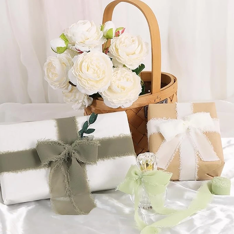 5m/Roll Frayed Silk Ribbon Edged Wrinkle Chiffon Handmade Ripped Wedding Party Flower Bouquet Gift Packing Decorations DIY Craft thumbnail 2