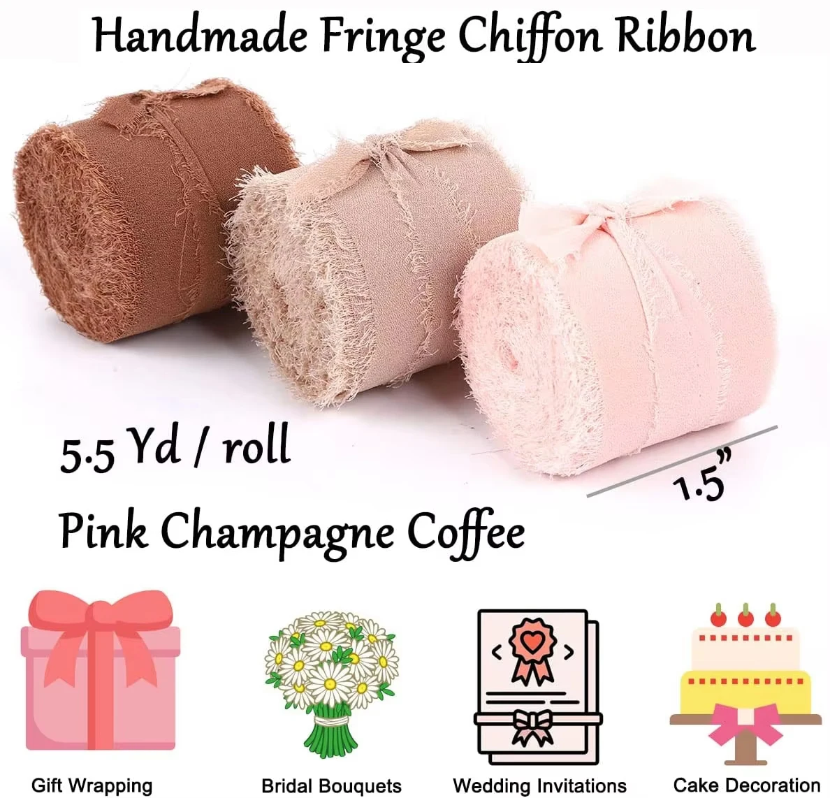 5m/Roll Frayed Silk Ribbon Edged Wrinkle Chiffon Handmade Ripped Wedding Party Flower Bouquet Gift Packing Decorations DIY Craft thumbnail 6