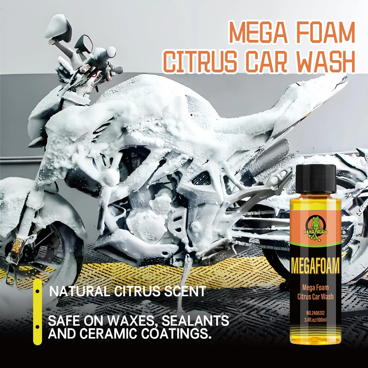 Motorcycle Wash Mega Foam Natural Citrus Scent Shampoo High Concentration  Wash Super Foam Cleaner Supplies MEGAFOAM RG312 thumbnail 2