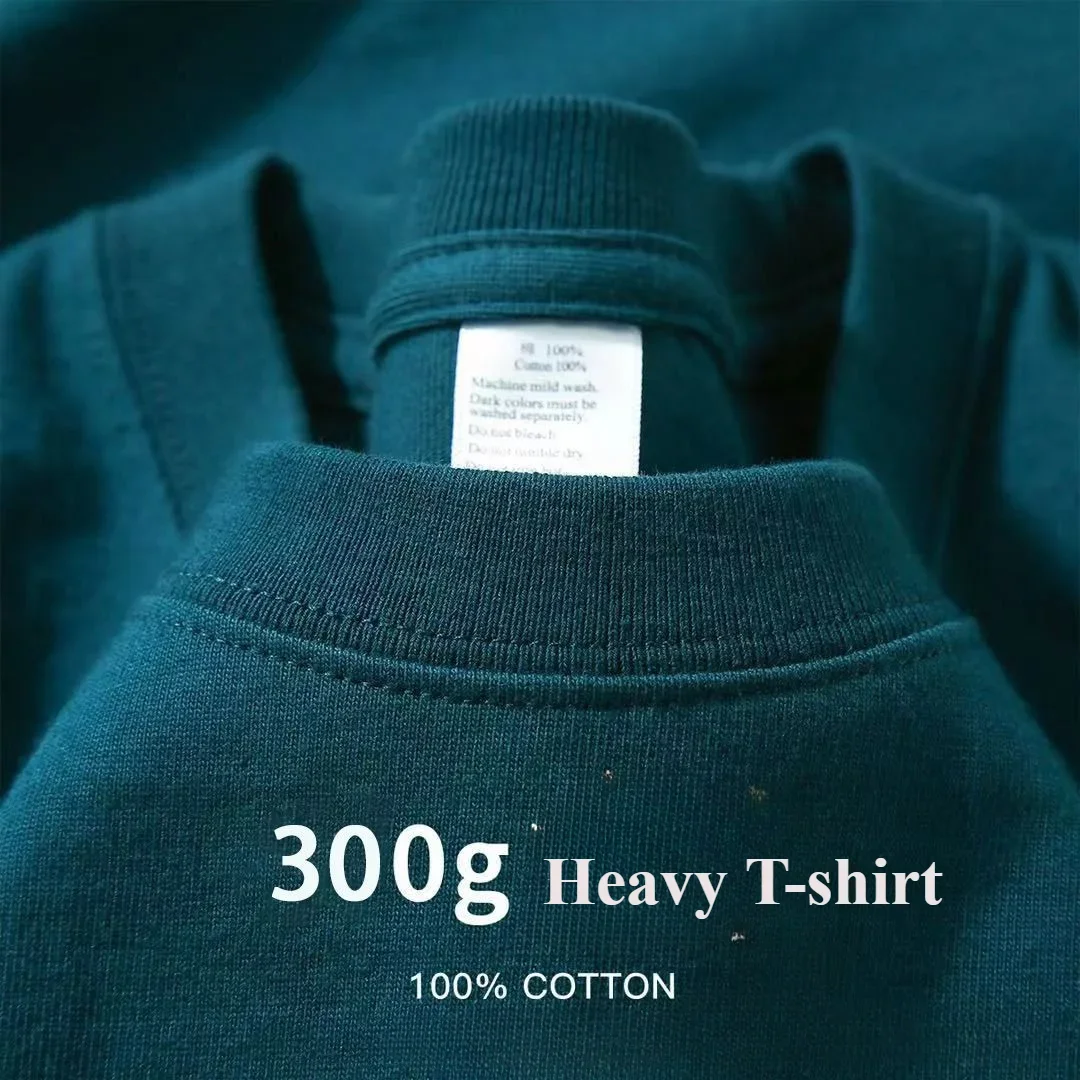 Summer Light Green Heavy Weight 300G Short Sleeved T-shirt Cotton  Men's Loose Casual Base Shirt Korean Tee Women's thumbnail 2