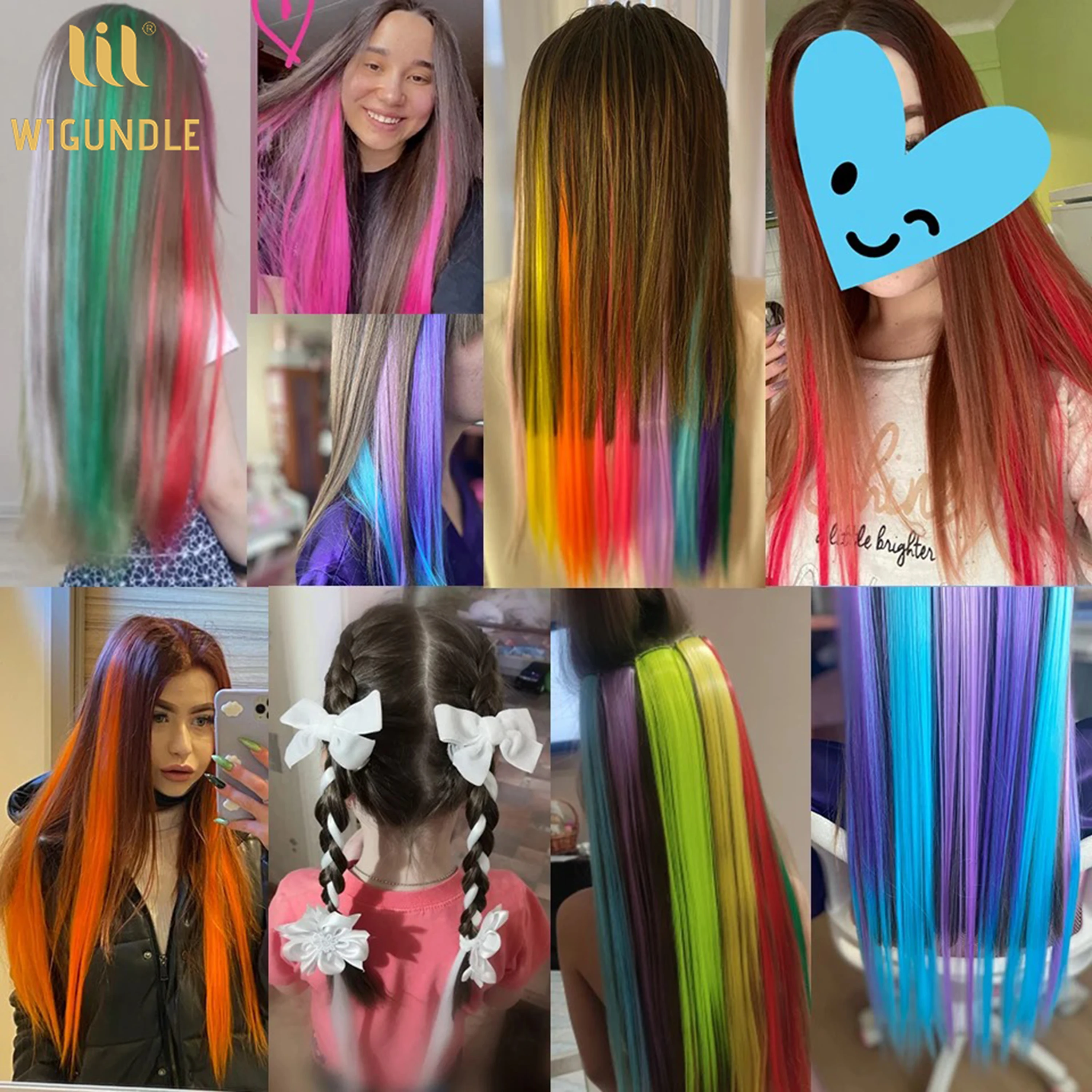 22Inch Synthetic Long Straight Clip In Hair Extensions High Temperature Hairpieces Rainbow Colors Hair Accessories for Women thumbnail 6