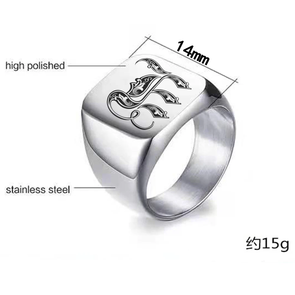 Personalised Initial Engrave A to Z Alphabet Stainless Steel Signet Blank Plain Ring Band High Polished Gold Color Tone U.S.Size thumbnail 4