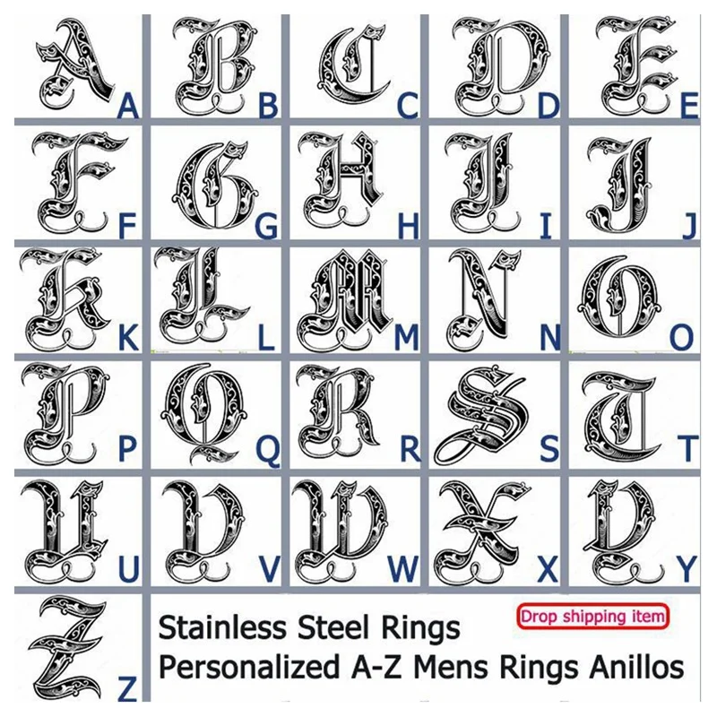 Personalised Initial Engrave A to Z Alphabet Stainless Steel Signet Blank Plain Ring Band High Polished Gold Color Tone U.S.Size thumbnail 5