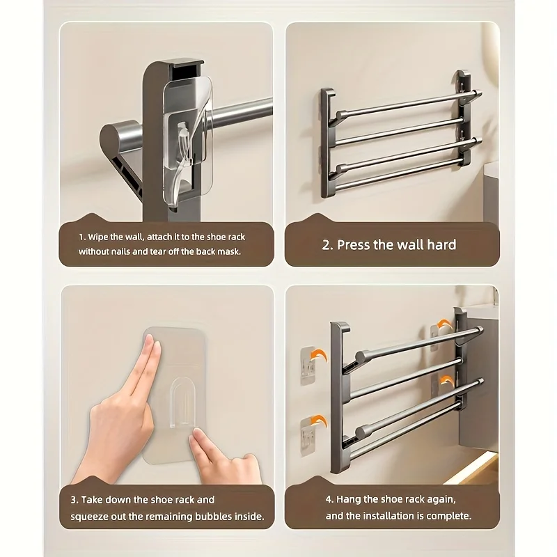 Non perforated wall mounted shoe rack, made of metal material, suitable for home shoe storage thumbnail 2