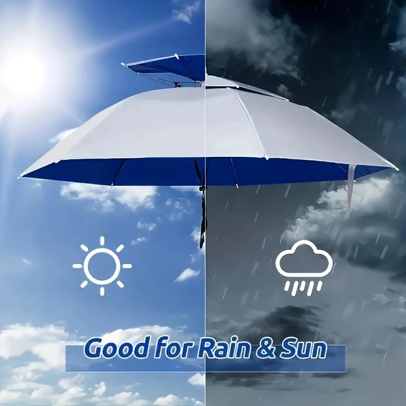 Rain Umbrella Hat Foldable Sun Shade Waterproof Fishing Headwear Cap Beach Head Hats Double-Layer UV Protection Sunscreen thumbnail 4