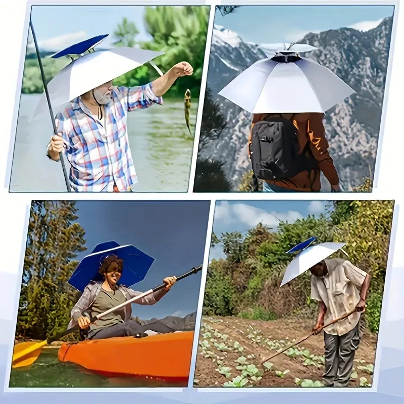 Rain Umbrella Hat Foldable Sun Shade Waterproof Fishing Headwear Cap Beach Head Hats Double-Layer UV Protection Sunscreen thumbnail 3
