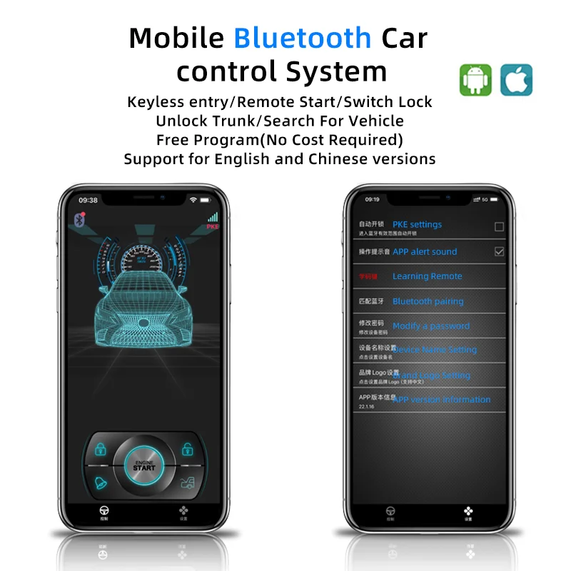 Universal Car Push Button Start Stop Keyless Entry Starter System Cell Phone Bluetooth APP PKE Remote Control Ignition Car Alarm thumbnail 4