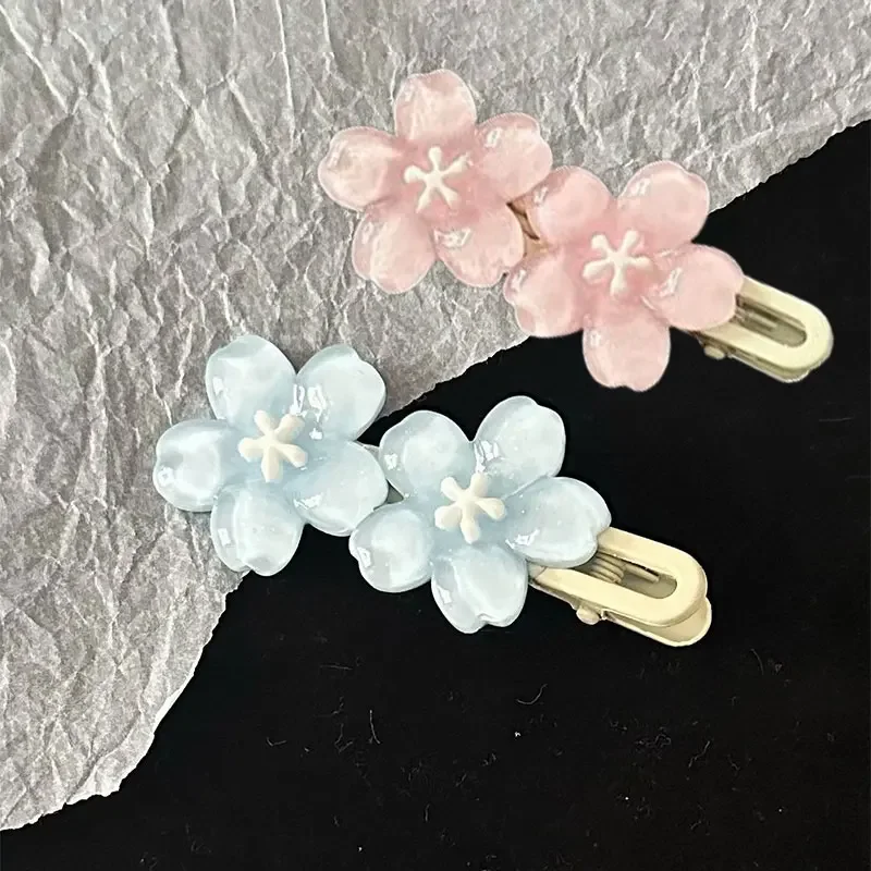 Jelly Cherry Blossom Hair Clips Pink Blue Flower Hairpins for Girl Romantic Wave Side Bangs Barrettes Kawaii BB Hair Accessories thumbnail 3