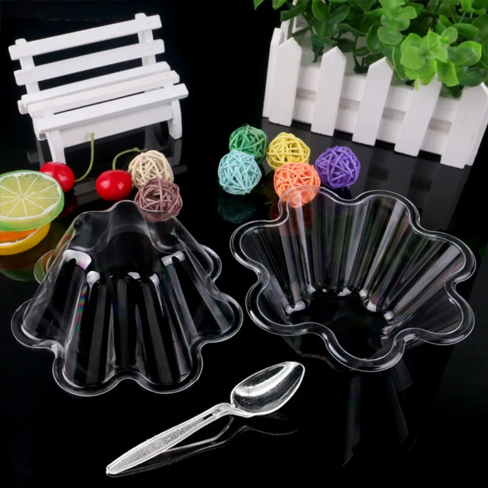 50 Pcs Plastic Flower-Shaped Sundae Cup Transparent 250ml/300ml Ice Cream Bowls Disposable Thickened Dessert Serving Cups Yogurt thumbnail 3