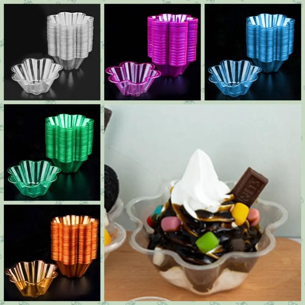 50 Pcs Plastic Flower-Shaped Sundae Cup Transparent 250ml/300ml Ice Cream Bowls Disposable Thickened Dessert Serving Cups Yogurt thumbnail 4