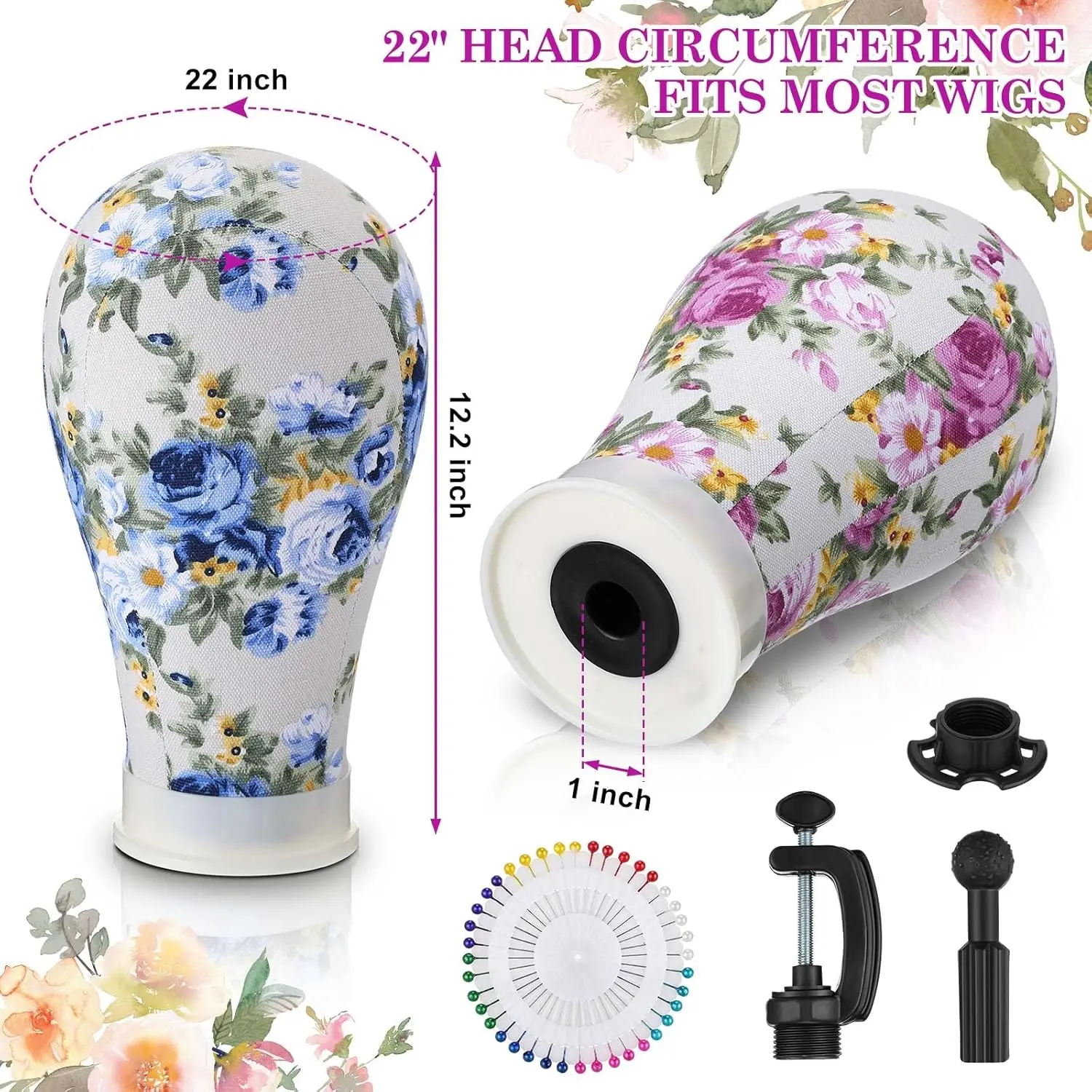 3 Pieces Mannequin Head for Wigs 22 Inch Canvas Wig Head Canvas Block Head Hair Extension Wig Heads with Mount Hole Pins thumbnail 2