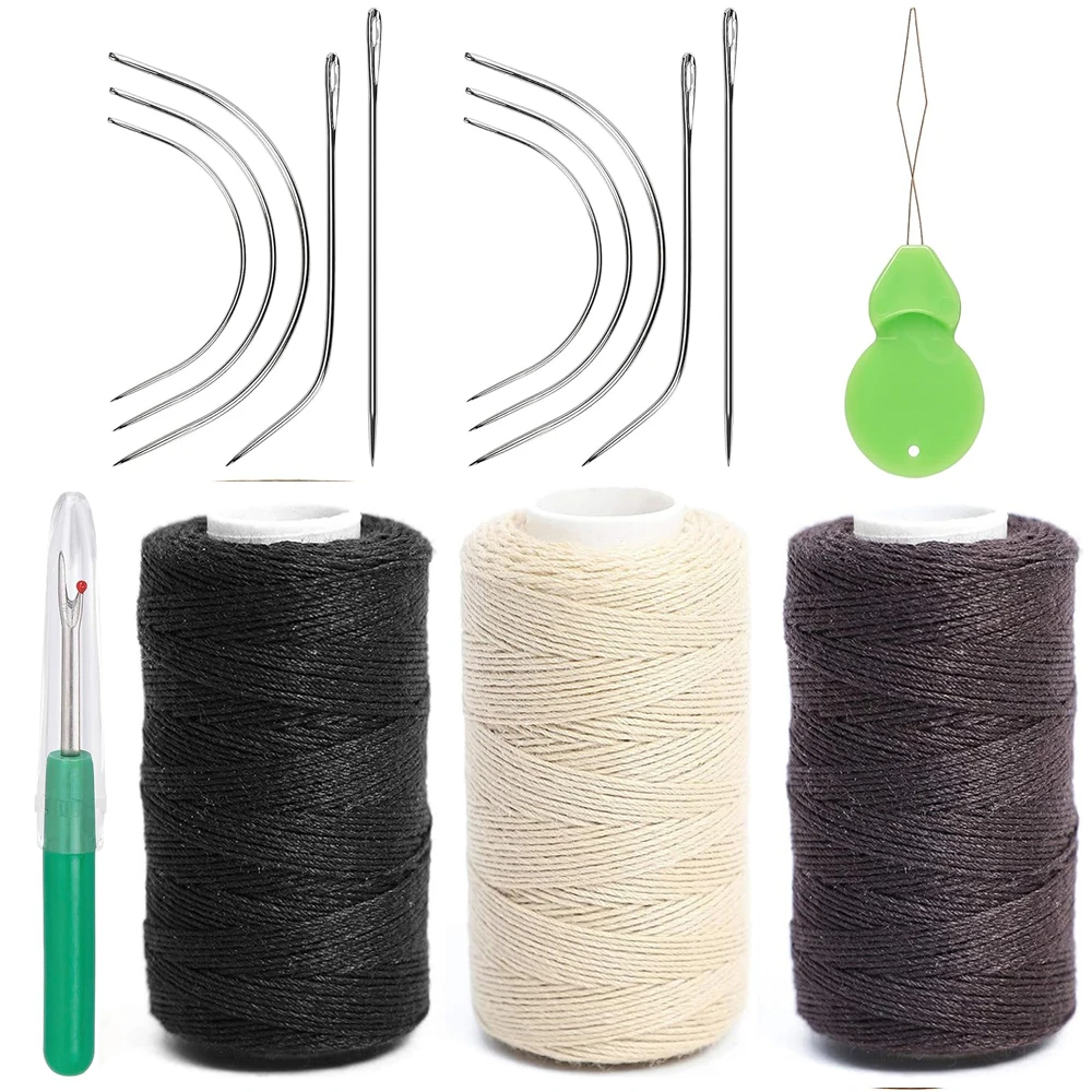Needle Thread Set Professional Hair Extension Tools 10Pcs Curved Needle with 3Pcs Black Brown Beige Threads for Making Wig DIY