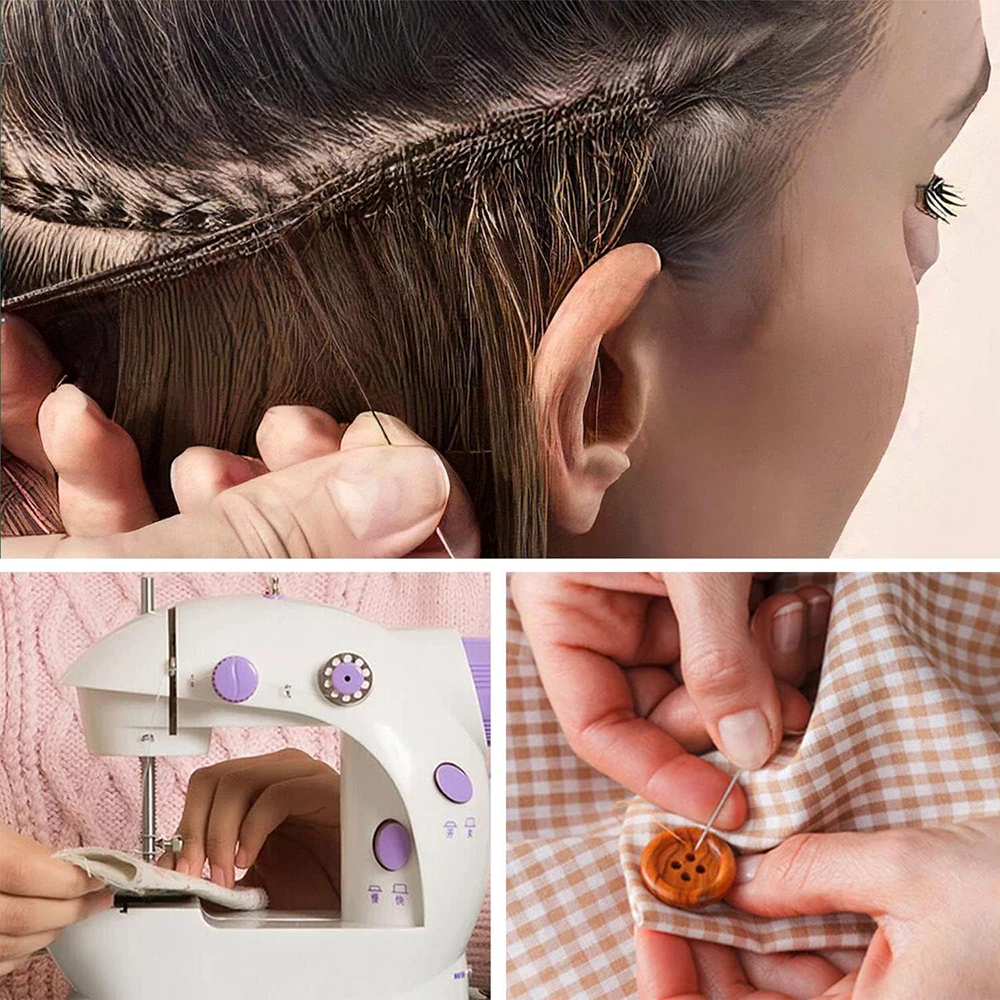 Needle Thread Set Professional Hair Extension Tools 10Pcs Curved Needle with 3Pcs Black Brown Beige Threads for Making Wig DIY thumbnail 6