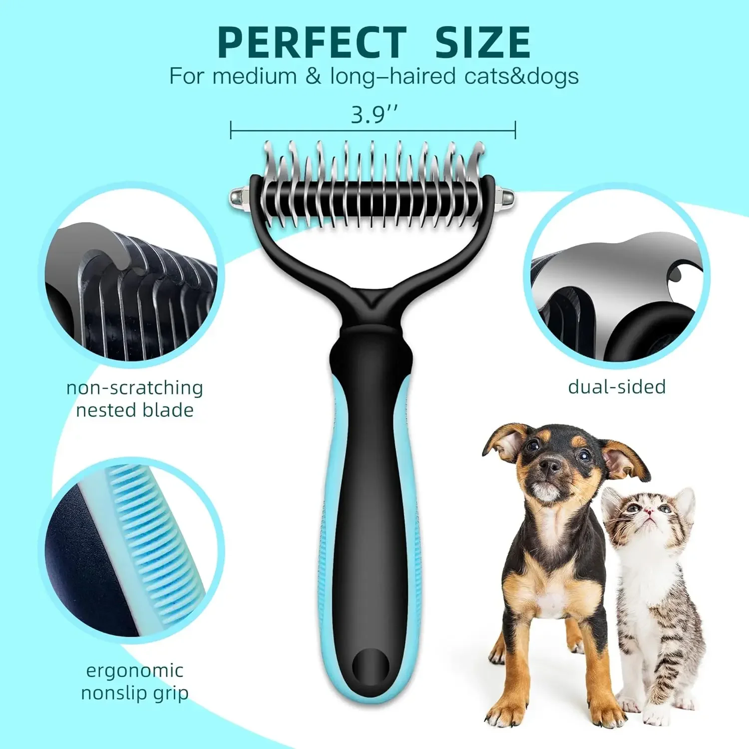 Cat Hair Removal Comb Dog Hair Removal Brush Stainless Steel Double Sided Pet Grooming Brush Removing Tangles Cat Accessories thumbnail 4