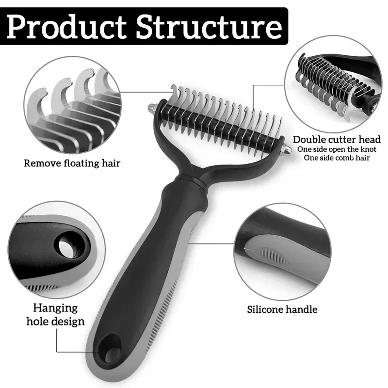 Cat Hair Removal Comb Dog Hair Removal Brush Stainless Steel Double Sided Pet Grooming Brush Removing Tangles Cat Accessories thumbnail 3