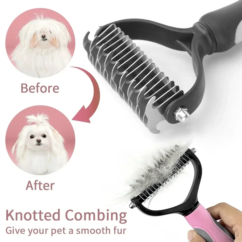 Cat Hair Removal Comb Dog Hair Removal Brush Stainless Steel Double Sided Pet Grooming Brush Removing Tangles Cat Accessories thumbnail 2