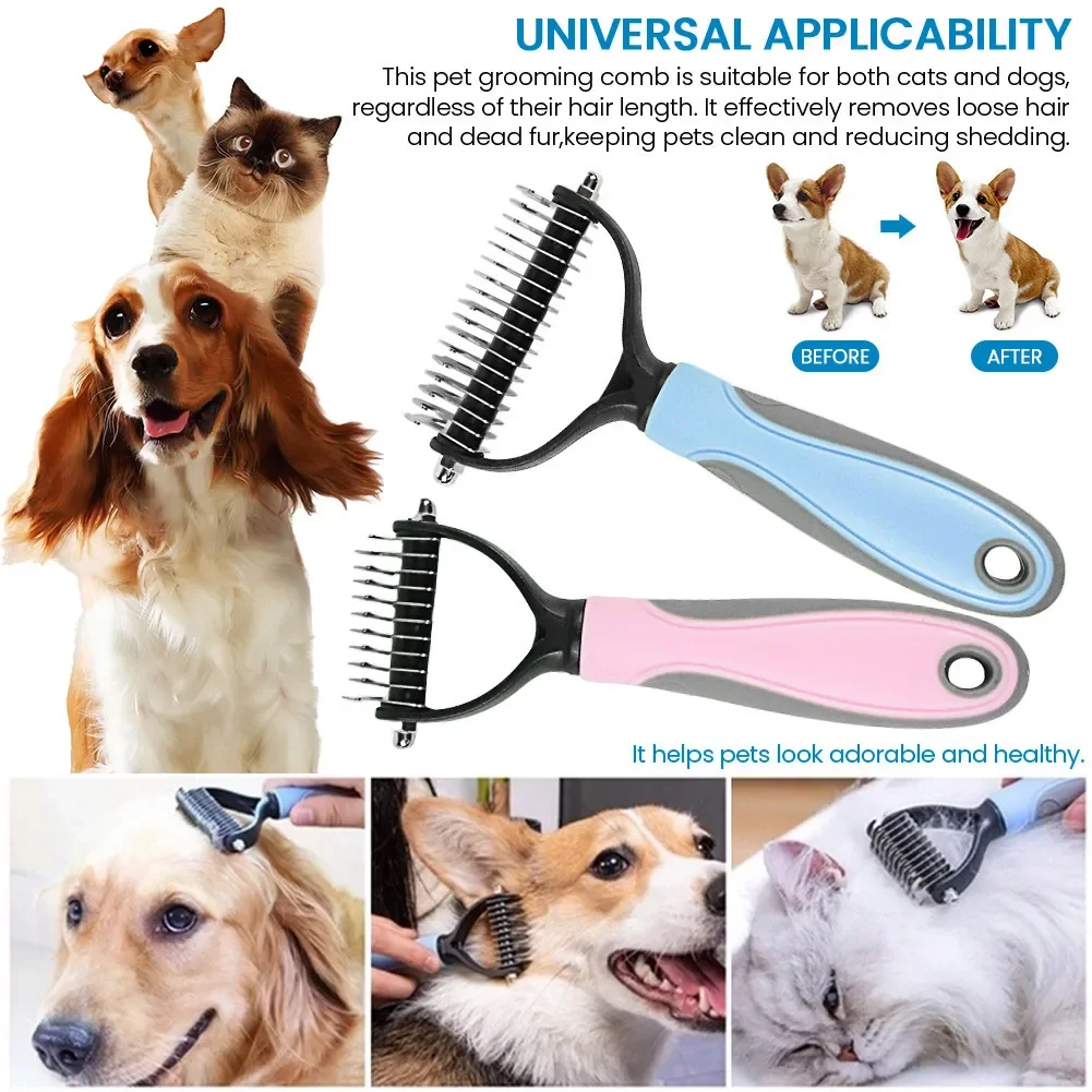 Cat Hair Removal Comb Dog Hair Removal Brush Stainless Steel Double Sided Pet Grooming Brush Removing Tangles Cat Accessories thumbnail 5