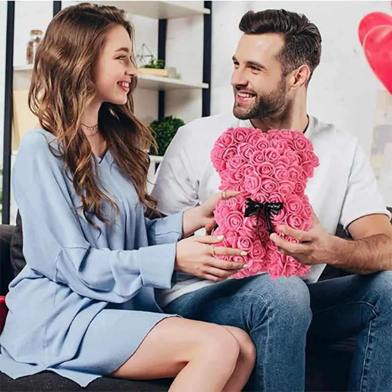 25cm Artificial Teddy Rose Flower Bear with Box Romantic Valentines Day Gift Girlfriend Women Anniversary Wedding Party Supplies thumbnail 4