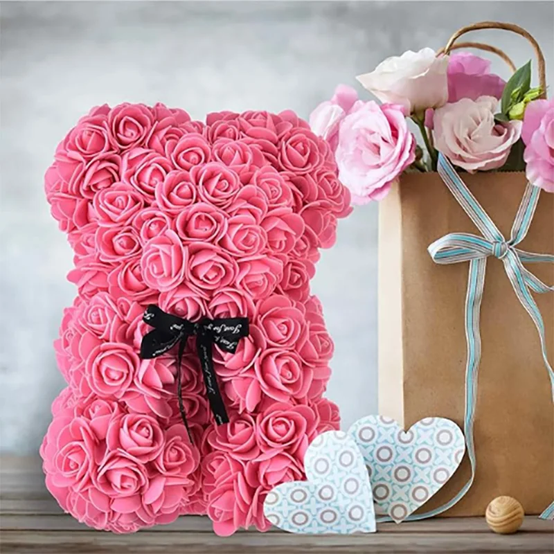 25cm Artificial Teddy Rose Flower Bear with Box Romantic Valentines Day Gift Girlfriend Women Anniversary Wedding Party Supplies thumbnail 5