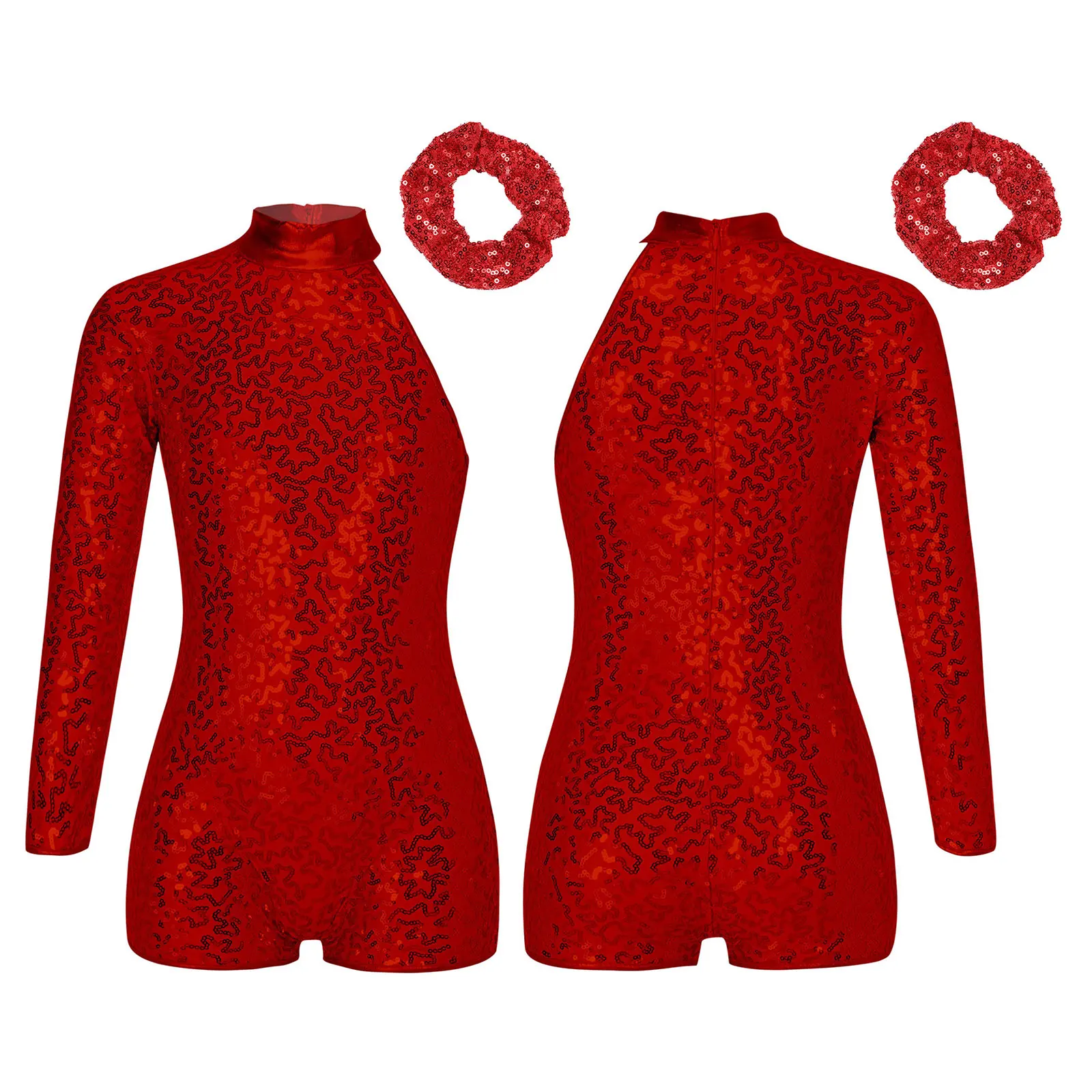Kids Leotard Shiny Sequins Girls Single Long Sleeve Shorty Unitard Hip Hop Clothes Stage Performance Street Jazz Dance Costume thumbnail 6