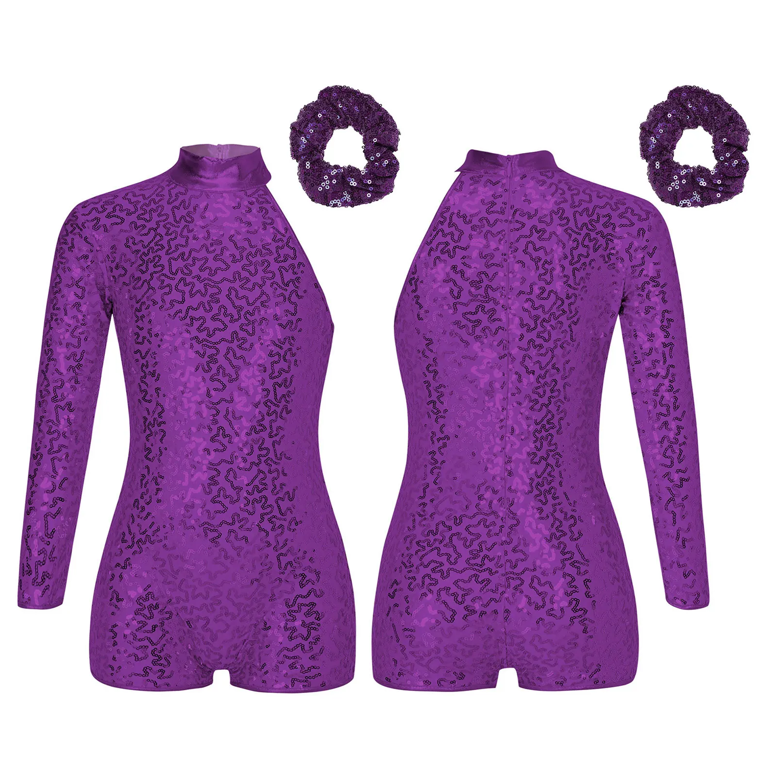 Kids Leotard Shiny Sequins Girls Single Long Sleeve Shorty Unitard Hip Hop Clothes Stage Performance Street Jazz Dance Costume thumbnail 2