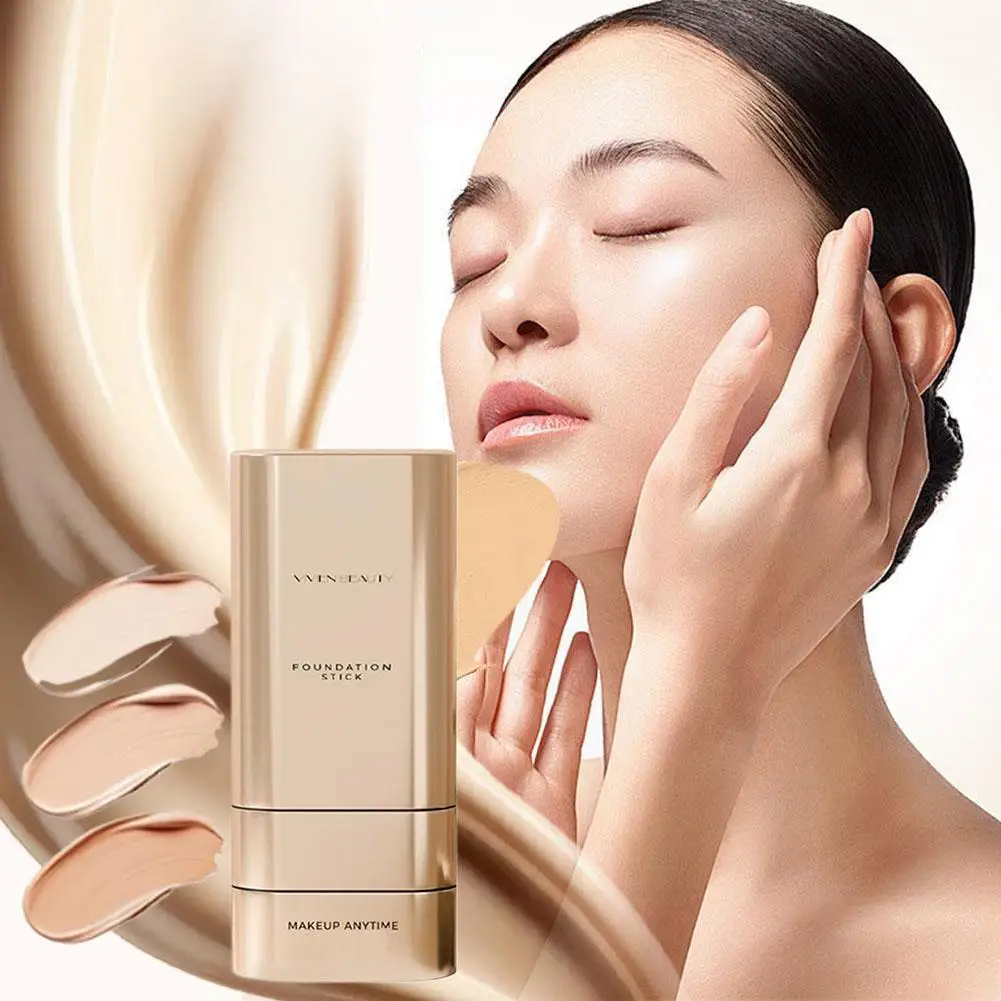 Face Foundation Stick With Brush, Velvet Moist Light Concealer Full Coverage Oil Control Dark Circles Corrector Facial Makeup
