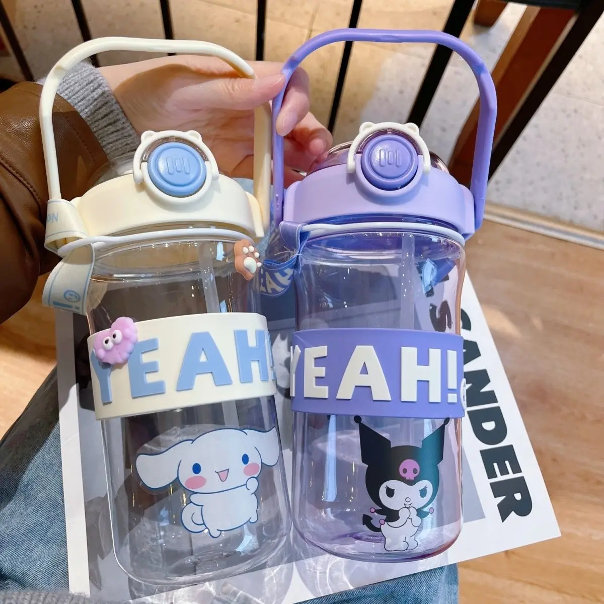 New style Kawaii cartoon character Kuromi high appearance cute large capacity plastic high temperature resistant children's cup thumbnail 6
