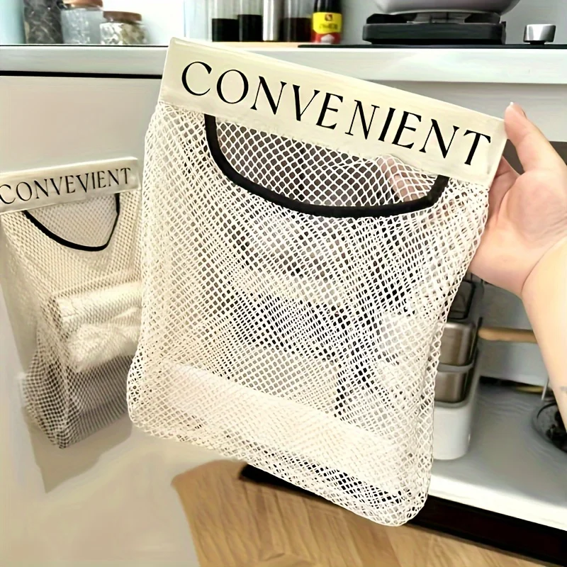 Large-capacity Garbage Bag Holder Hanging Mesh Bags Wall-Mounted Fruit Organizer Storage Tools Net Kitchen Cabinet Accessories thumbnail 2