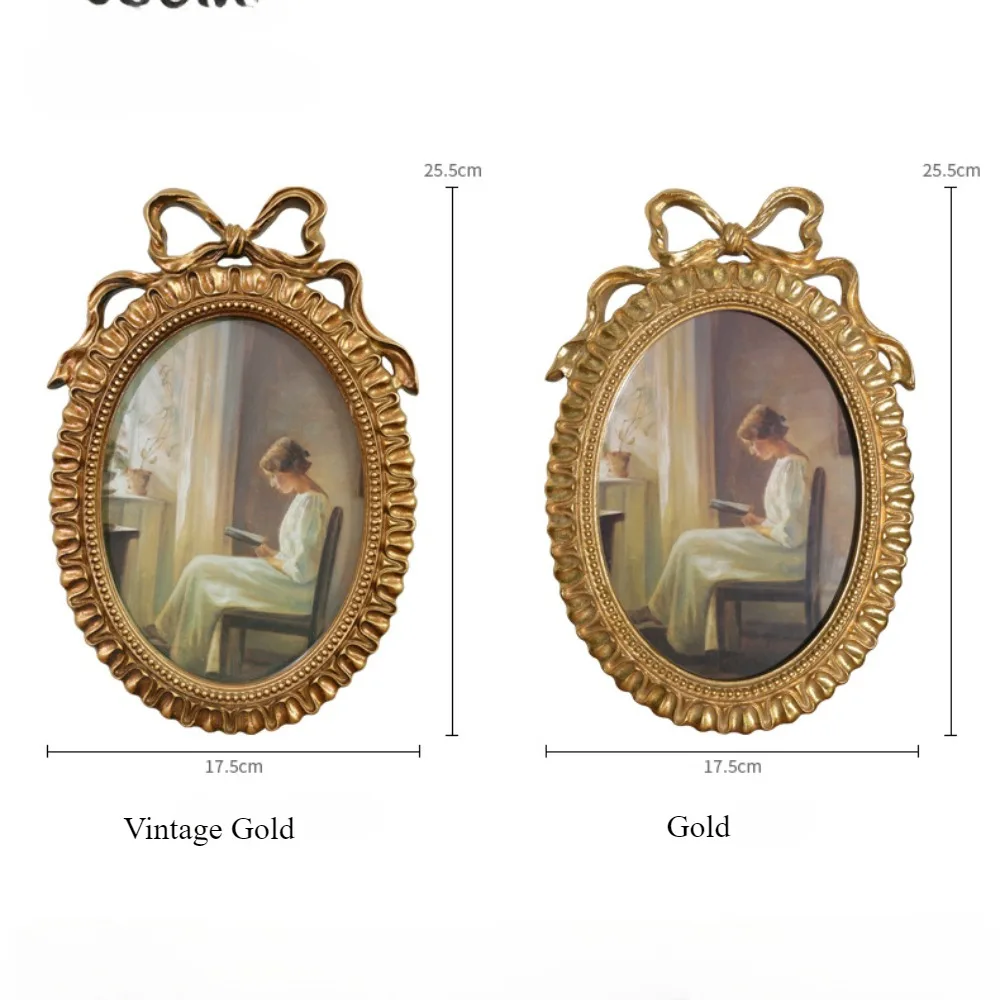 Vintage Oval Picture Frame with Bowknot Photo Frame for Wall Hanging Or Tabletop Ideal for Home Decoration And Wedding Displays thumbnail 3