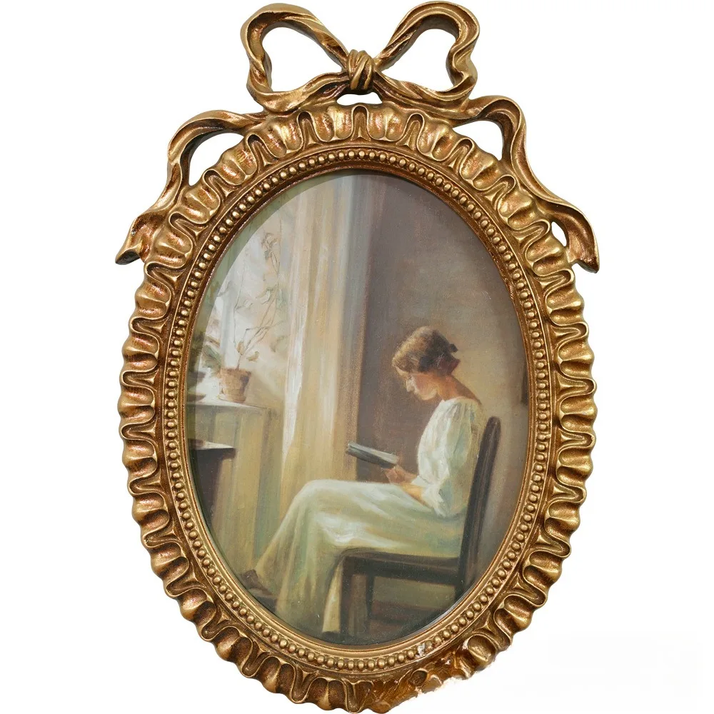 Vintage Oval Picture Frame with Bowknot Photo Frame for Wall Hanging Or Tabletop Ideal for Home Decoration And Wedding Displays thumbnail 6
