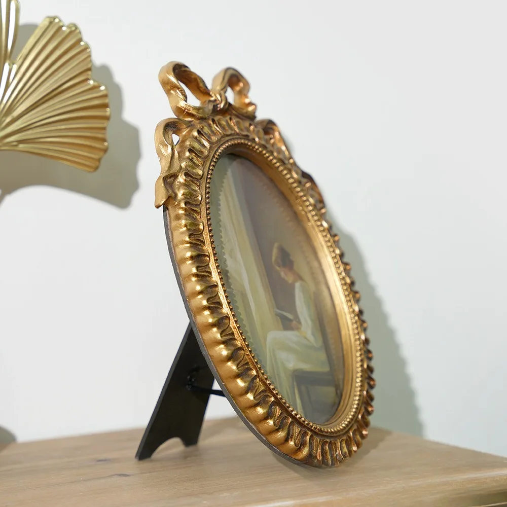 Vintage Oval Picture Frame with Bowknot Photo Frame for Wall Hanging Or Tabletop Ideal for Home Decoration And Wedding Displays thumbnail 4