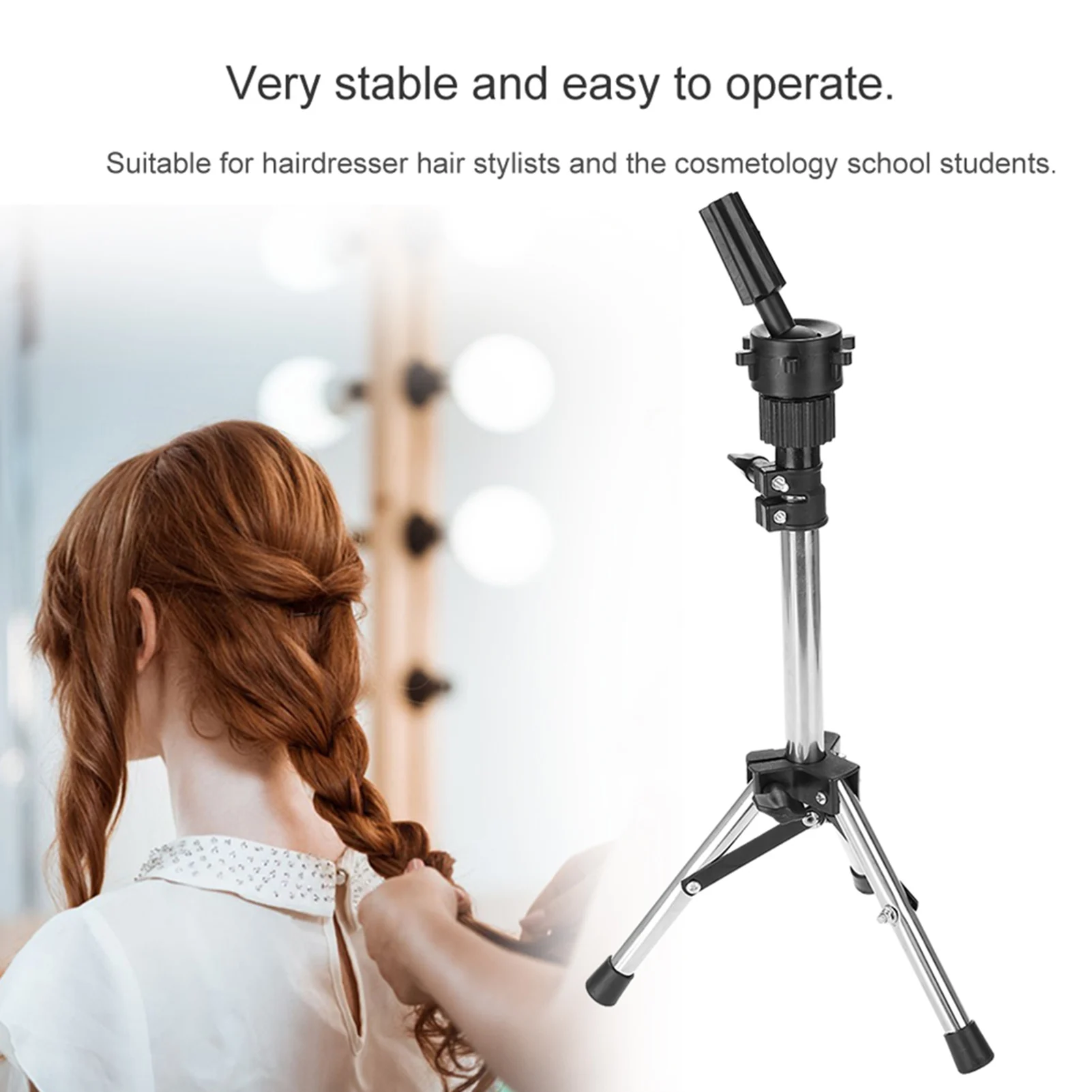 Hair Mannequin Hair Styling Training Hairdressing Training Head Holder Adjustable Salon Model Mannequin Head Tripod Stand Silver thumbnail 4