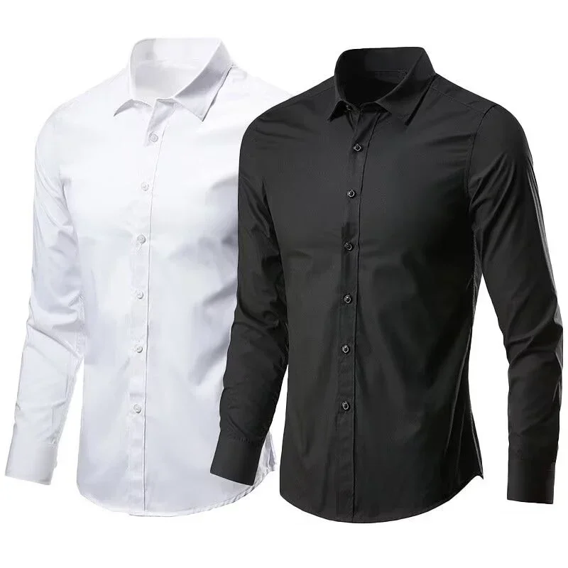 Men Anti Wrinkle Free Business Comfort Fashion Breathable Slim Shirt Elastic New Long Sleeve Shirt Solid Color Comfortable Shirt thumbnail 5