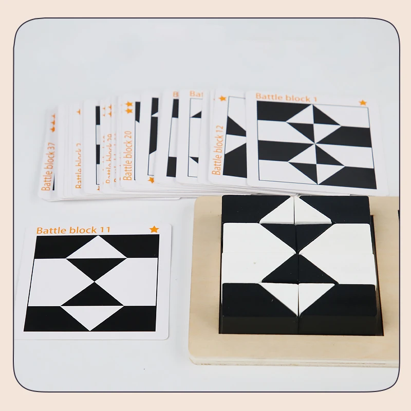 White&Black Building Blocks 2-Player Battle Game Puzzle Tangram Wooden Kids Early Education Toys Children Gift Brain Teaser Game thumbnail 3