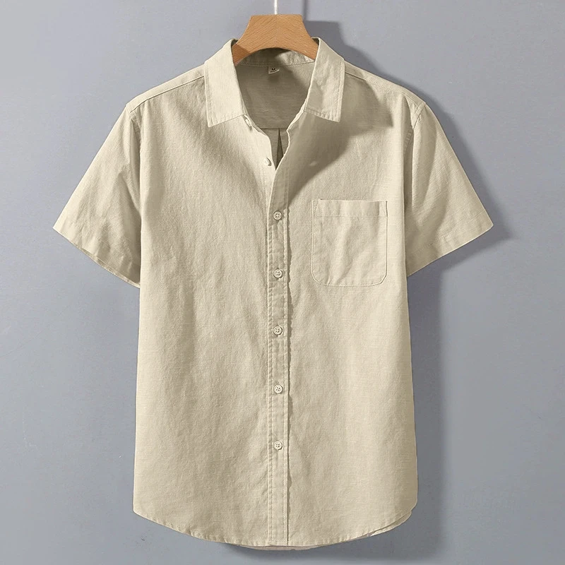 Summer Mens Short Sleeve Shirts Solid Color Stand Collar Oversize T Shirts Breathable Loose Youth Basic Cotton Pocket Shirts Man thumbnail 2