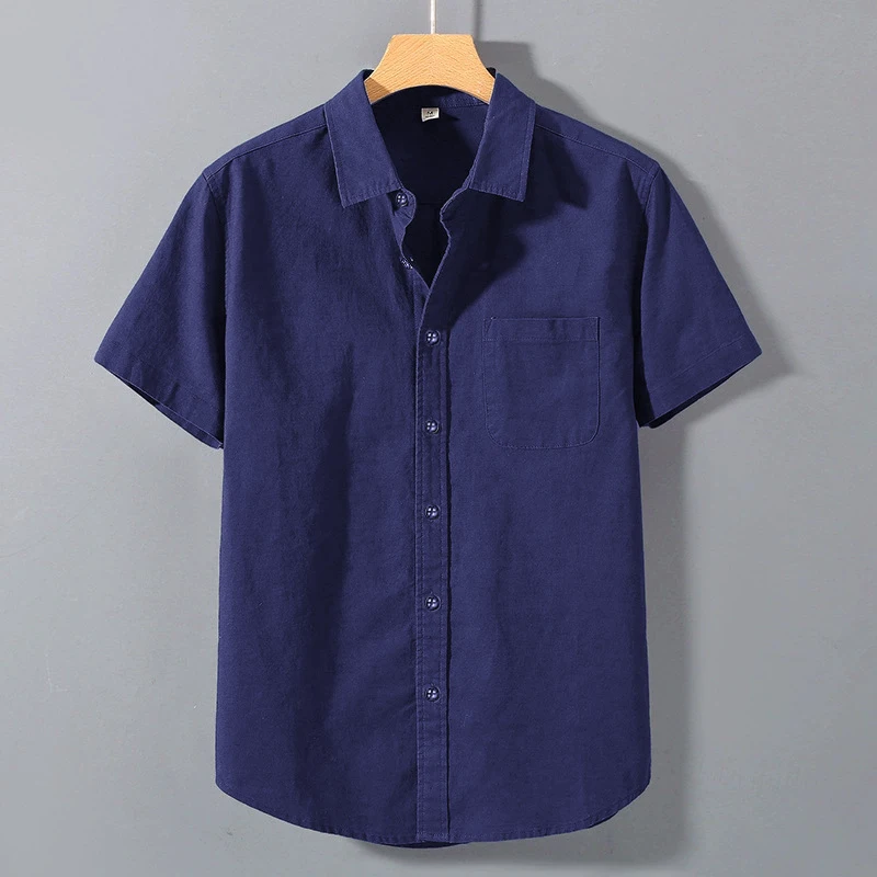 Summer Mens Short Sleeve Shirts Solid Color Stand Collar Oversize T Shirts Breathable Loose Youth Basic Cotton Pocket Shirts Man thumbnail 5