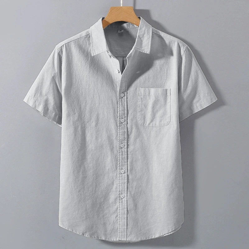 Summer Mens Short Sleeve Shirts Solid Color Stand Collar Oversize T Shirts Breathable Loose Youth Basic Cotton Pocket Shirts Man thumbnail 3
