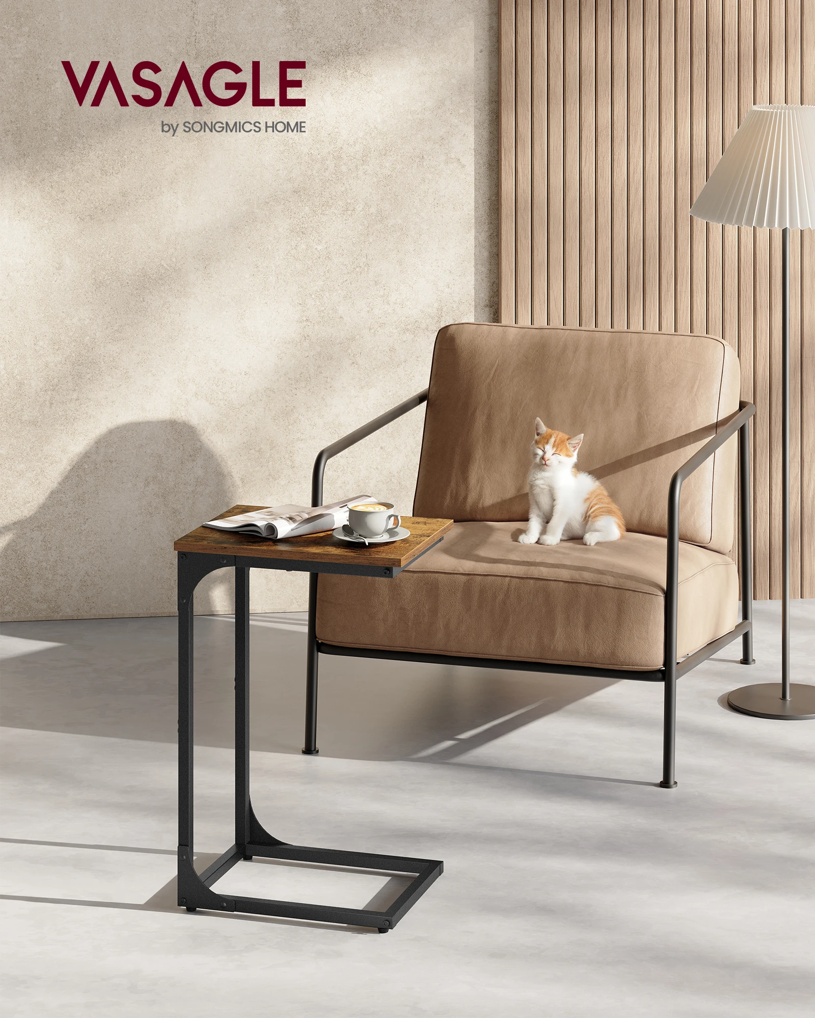 VASAGLE C-Shaped Side Table, Bedside Table, Sofa Side Table, Coffee Table, with Metal Frame, Industrial thumbnail 3