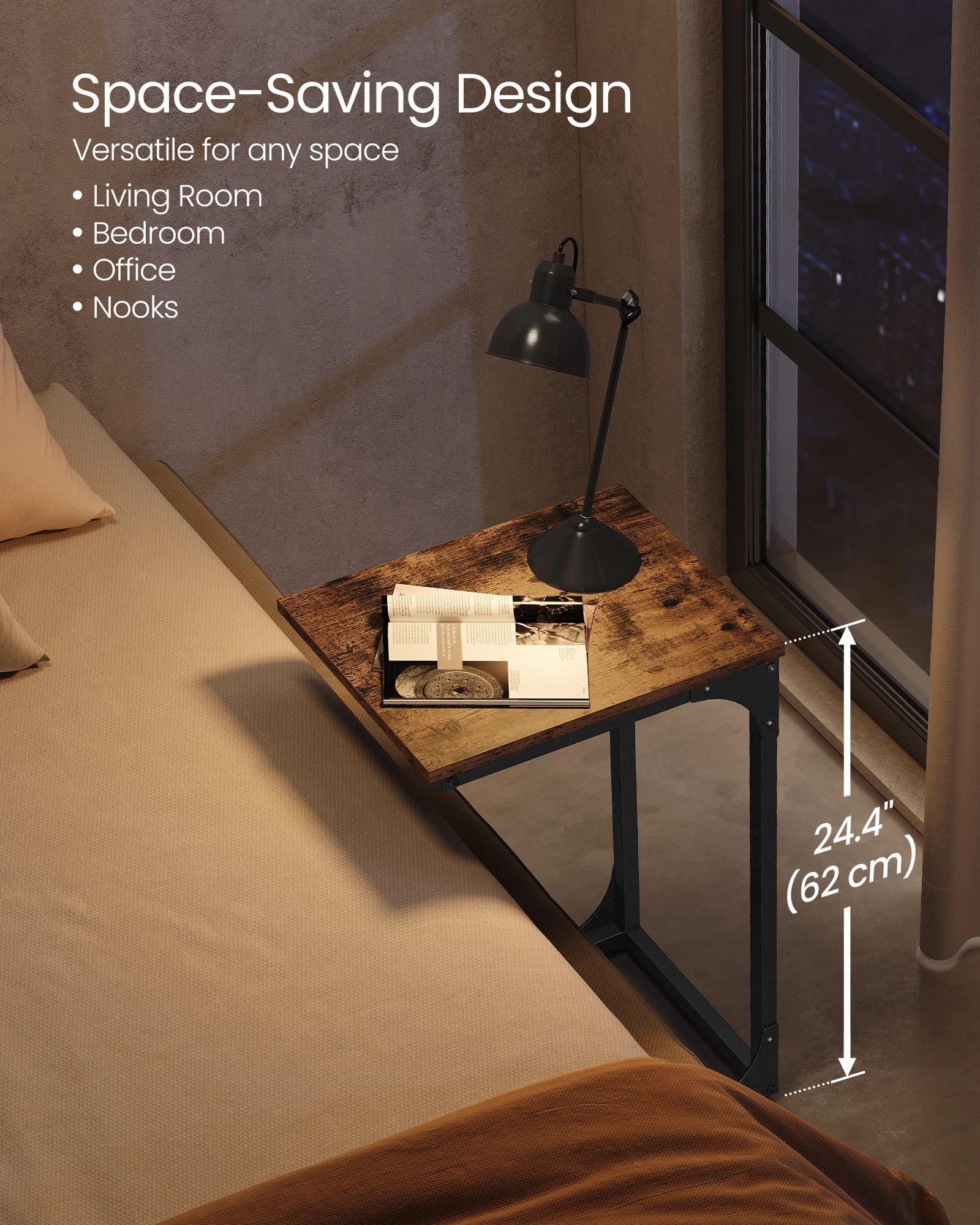 VASAGLE C-Shaped Side Table, Bedside Table, Sofa Side Table, Coffee Table, with Metal Frame, Industrial thumbnail 5