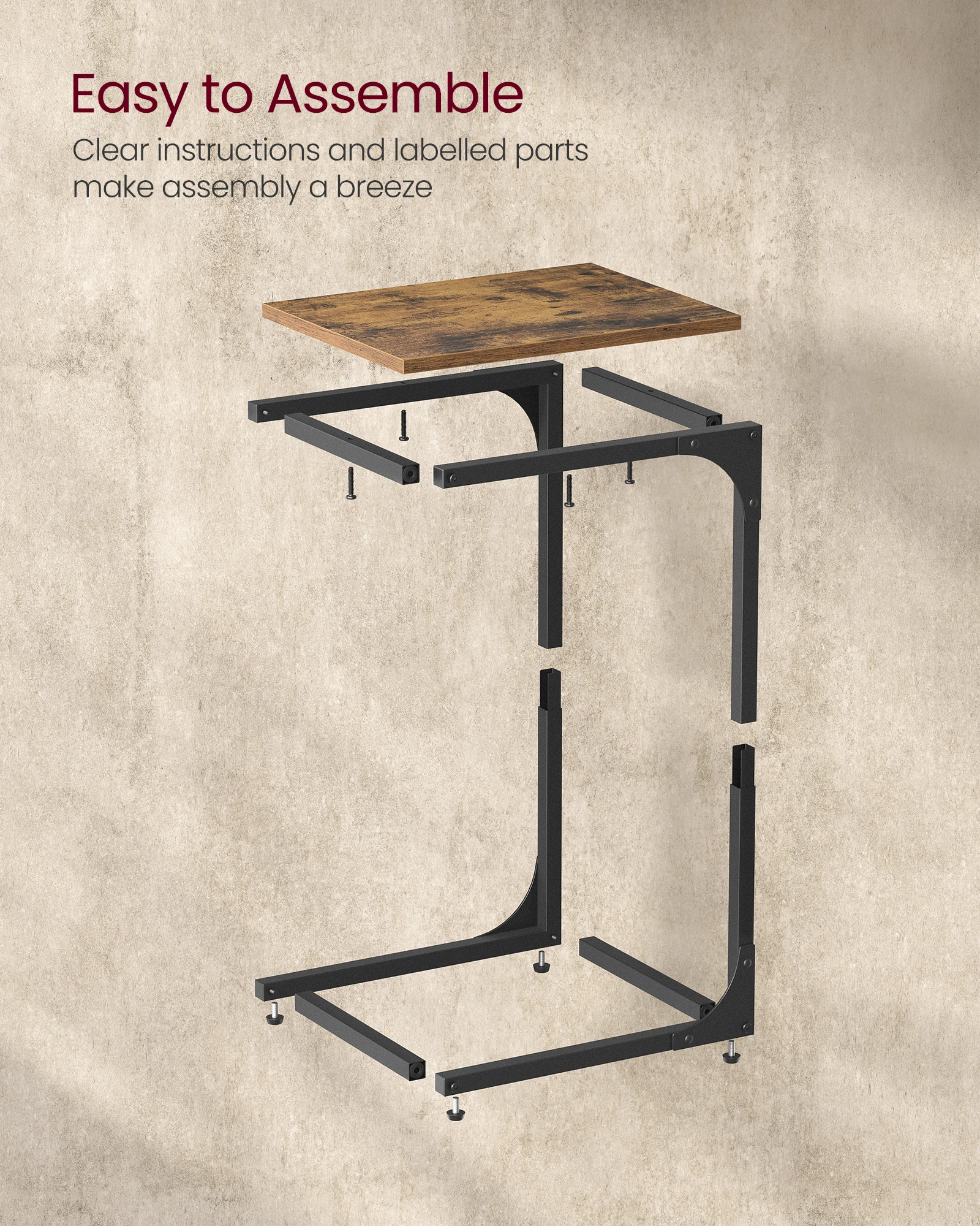 VASAGLE C-Shaped Side Table, Bedside Table, Sofa Side Table, Coffee Table, with Metal Frame, Industrial thumbnail 2