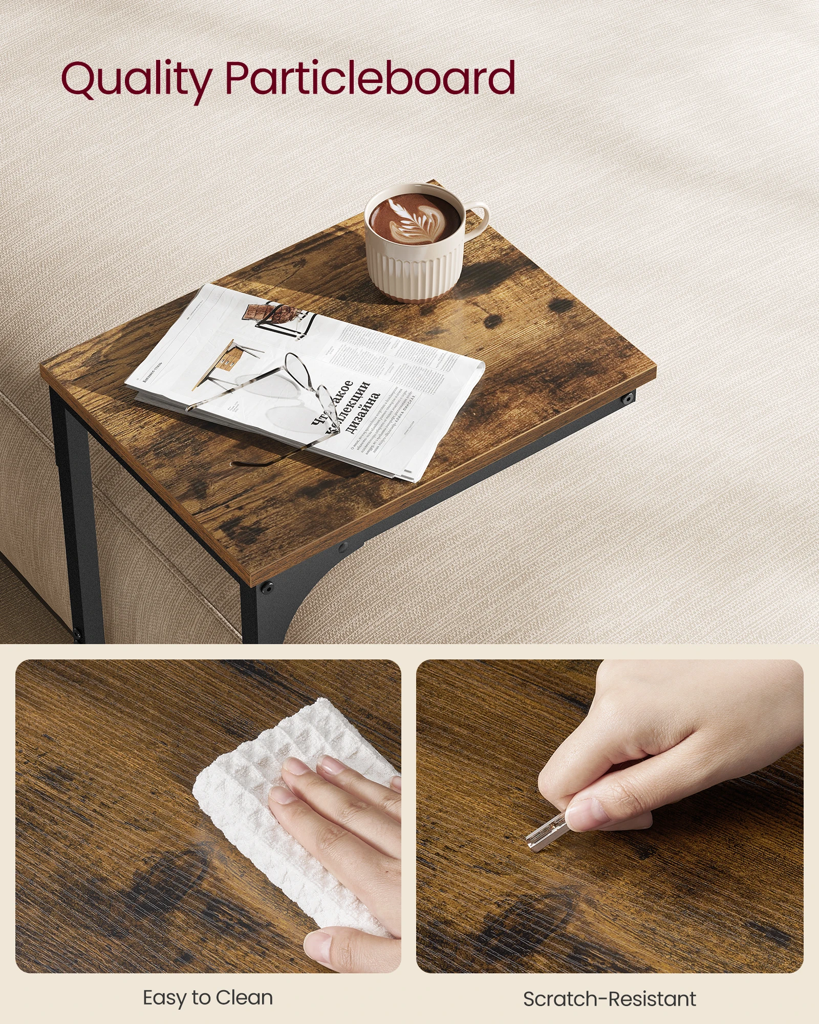 VASAGLE C-Shaped Side Table, Bedside Table, Sofa Side Table, Coffee Table, with Metal Frame, Industrial thumbnail 6