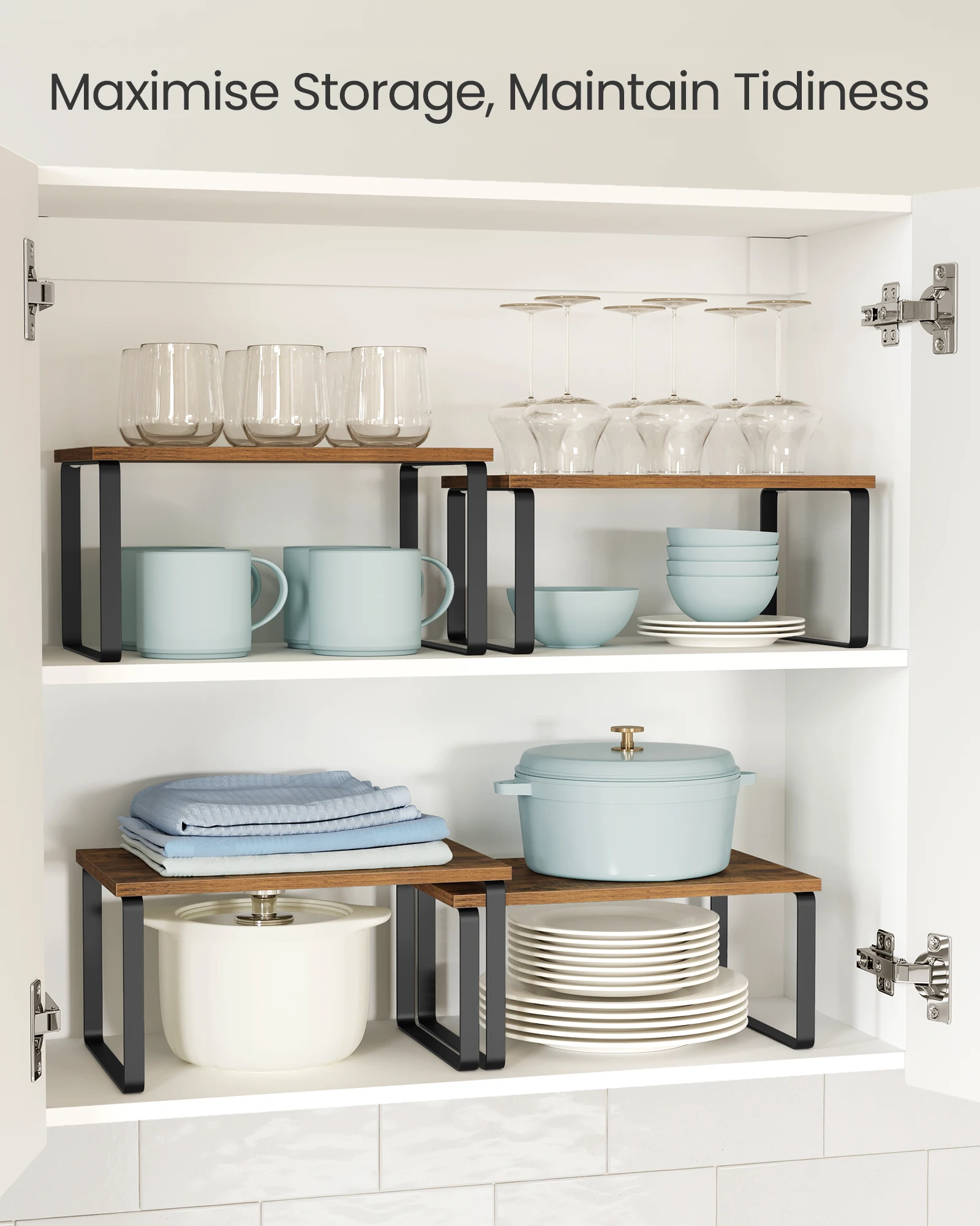 SONGMICS Spice Rack, Set of 2 Cupboard Shelf Organiser, Expandable Kitchen Shelf Organiser, Stackable Spice Holder thumbnail 4