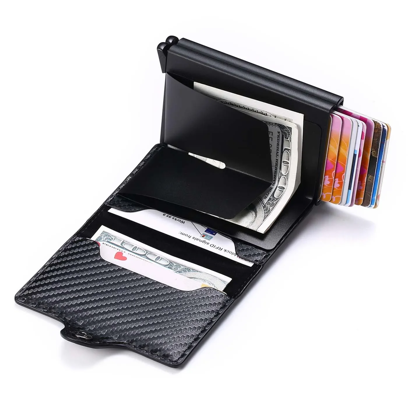 Engraving Name Carbon Fiber Mini Pop Up Wallet Custom Gift Rfid Card High Quality Men Wallets 12 Card Holders Small Money Bag thumbnail 3