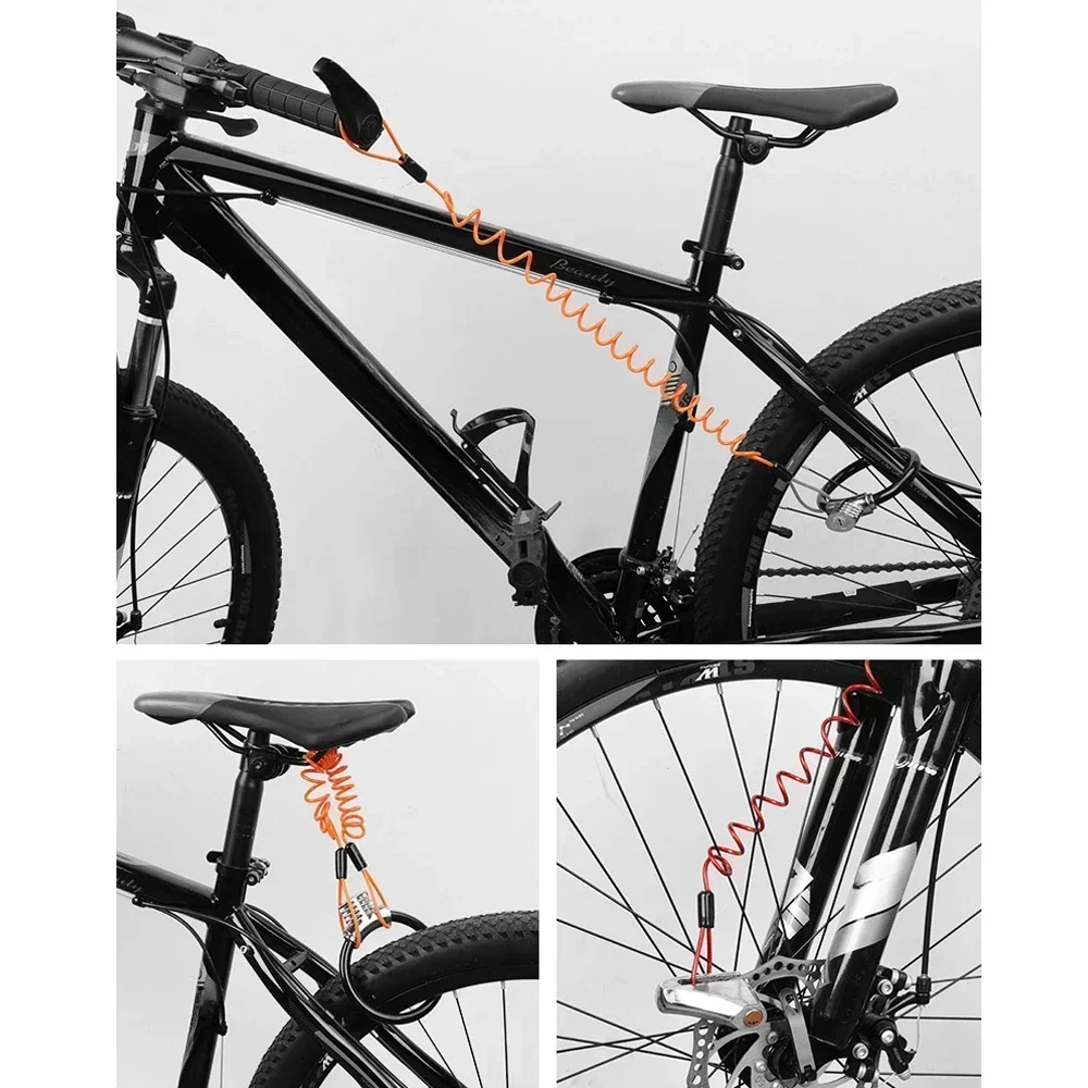Bike Spring Cable Lock Anti-Theft Rope Alarm Disc Lock Bicycle Security Reminder Motorcycle Theft Protection 120-145cm thumbnail 2