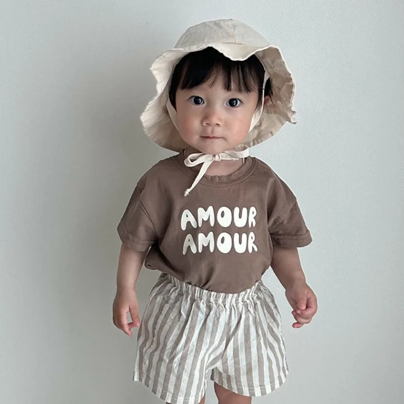 Children Summer Fashion Letters Print Tees Baby Boys Solid T-Shirt Kids White Cotton Top Clothes Girls Casual TShirt 2-7Years thumbnail 5