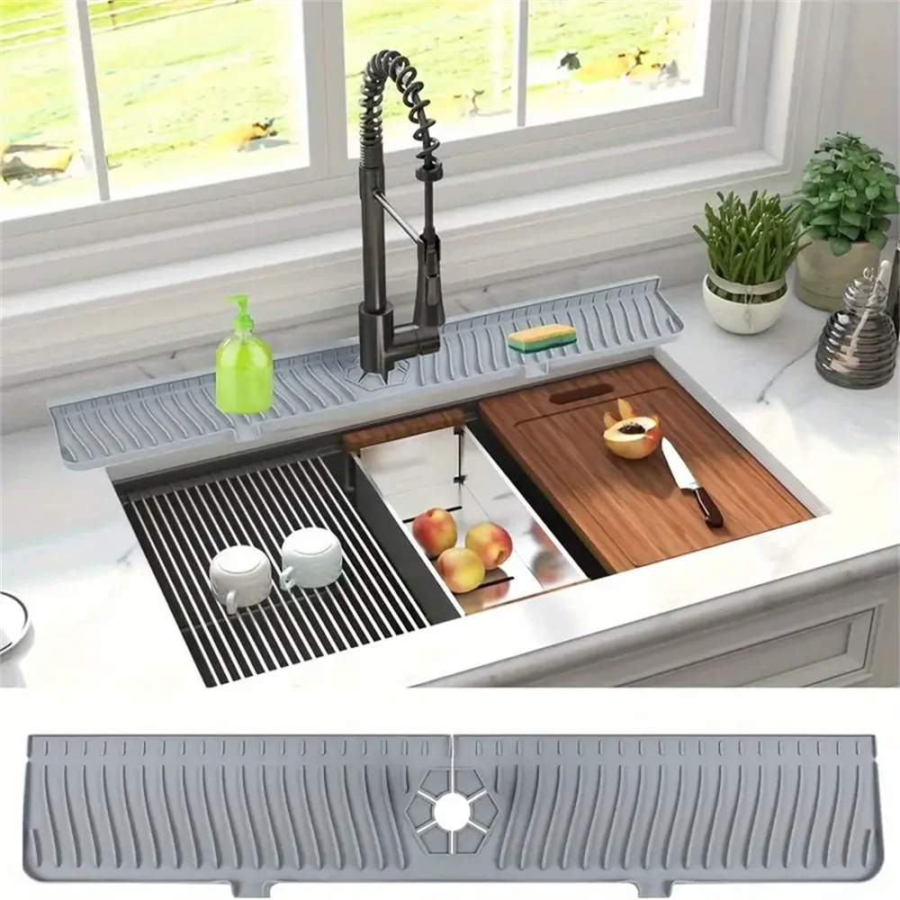 Silicone Drain Mat, Kitchen Faucet Sink Splash Guard,  Sink Draining Pad Behind Faucet,For Kitchen & Bathroom Countertop Protect thumbnail 5